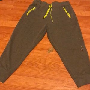 Cropped sweatpants. Paint stain towards the bottom